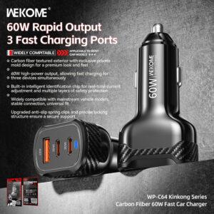 Wekome WP-C64 60W Fast Car Charger Carbon Fiber – Black