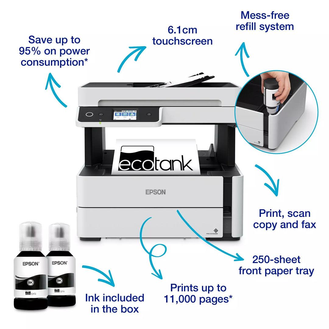 Epson EcoTank M3170 Monochrome WiFi Multifunctional A4 Printer - White - Image 2