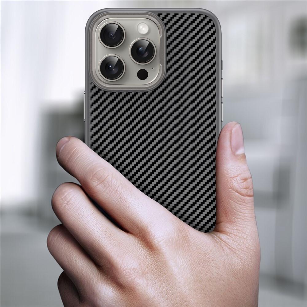 iPhone 13 Pro Max IPAKY Carbon Fiber Texture Shockproof TPU Cover - Black - Image 11