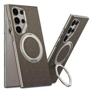 Samsung Galaxy S24 Ultra GKK Magsafe Kickstand PC+TPU Cloth Cover – Brown