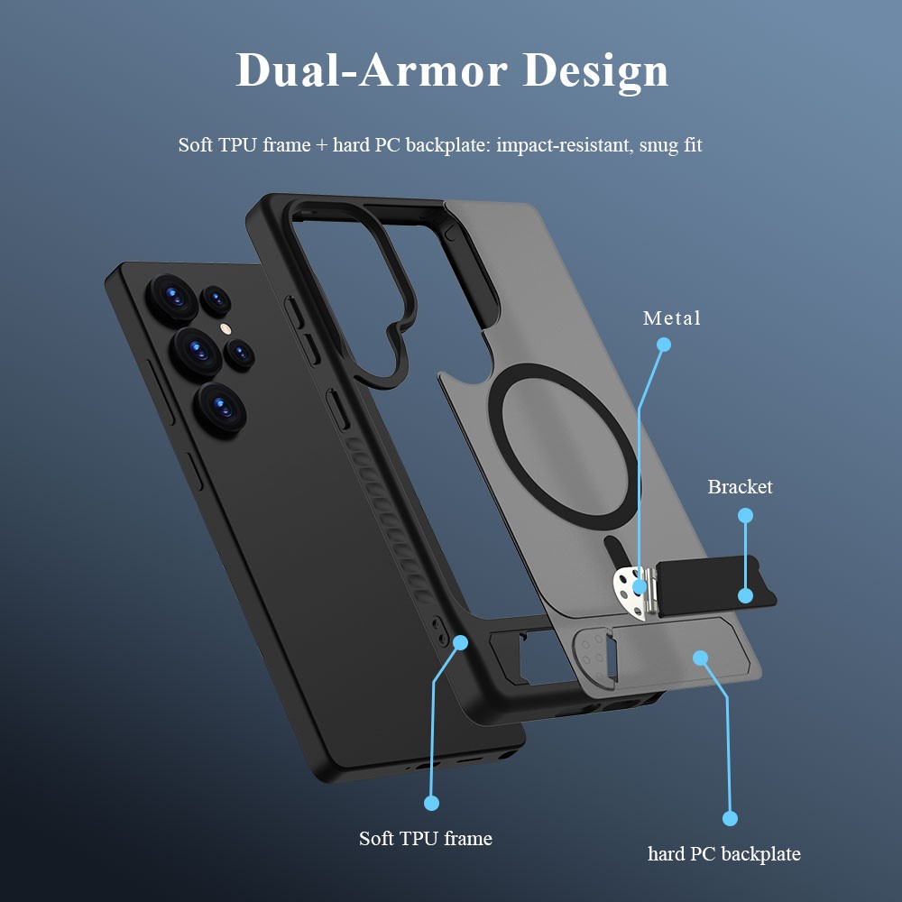 Samsung Galaxy S25 Ultra LEREACH Le-Chic Series MagSafe Kickstand TPU + PC Cover - Black - Image 17