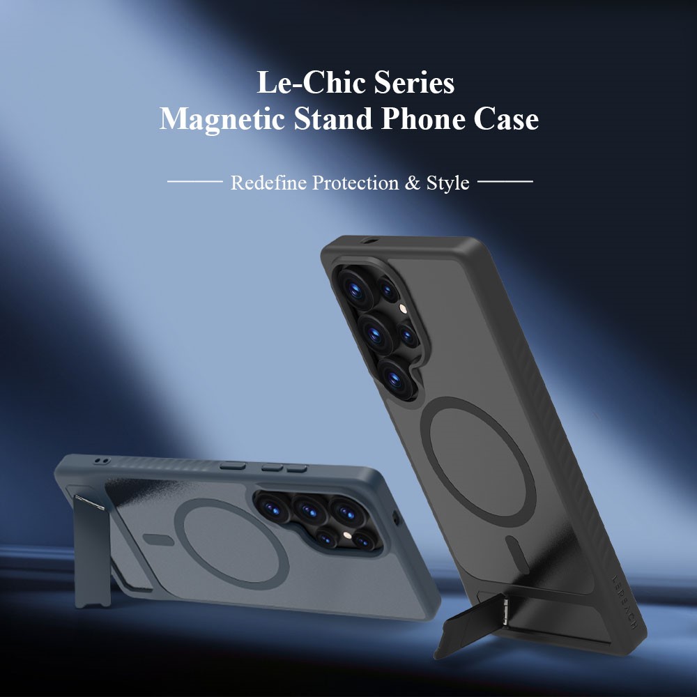 Samsung Galaxy S25 Ultra LEREACH Le-Chic Series MagSafe Kickstand TPU + PC Cover - Black - Image 3