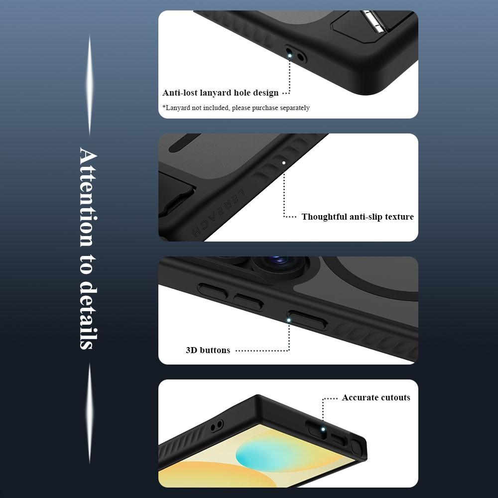 Samsung Galaxy S24 Ultra LEREACH Le-Chic Series MagSafe Kickstand TPU + PC Cover - Black - Image 12