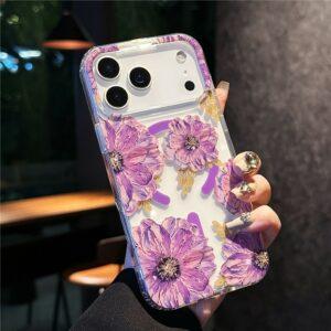 iPhone 17 Pro Max  MagSafe Laser Flower PC + TPU Clear Cover – Violet