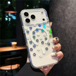 iPhone 17 Pro Max  MagSafe Laser Flower PC + TPU Clear Cover – Cream Flower