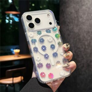 iPhone 17 Pro Max  MagSafe Laser Flower PC + TPU Clear Cover – Little Daisies