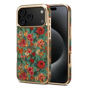 iPhone 17 Pro DENIOR Pattern Printed Electroplating Leather Cover – Green