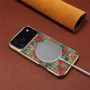 iPhone 17 Pro DENIOR Pattern Printed Electroplating Leather Cover – Green