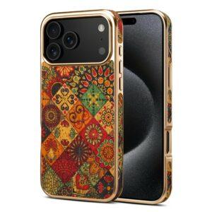 iPhone 17 Pro DENIOR Pattern Printed Electroplating Leather Cover – Yellow