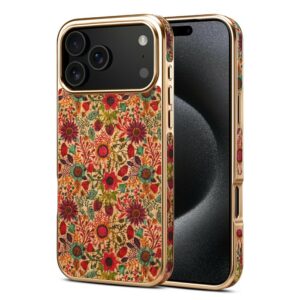 iPhone 17 Pro DENIOR Pattern Printed Electroplating Leather Cover – Maroon