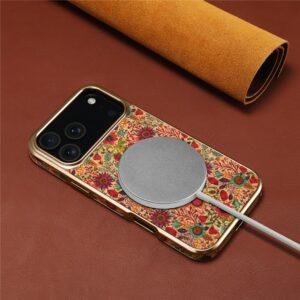 iPhone 17 Pro DENIOR Pattern Printed Electroplating Leather Cover – Maroon