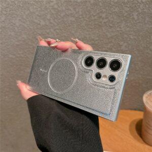 Samsung Galaxy S25 Ultra Leather Coated TPU MagSafe Cover – Silver