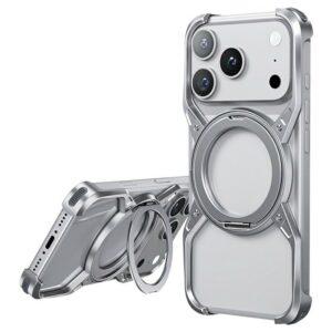 iPhone 17 Pro Kickstand Frameless Aluminum Alloy Bumper Cover – Silver