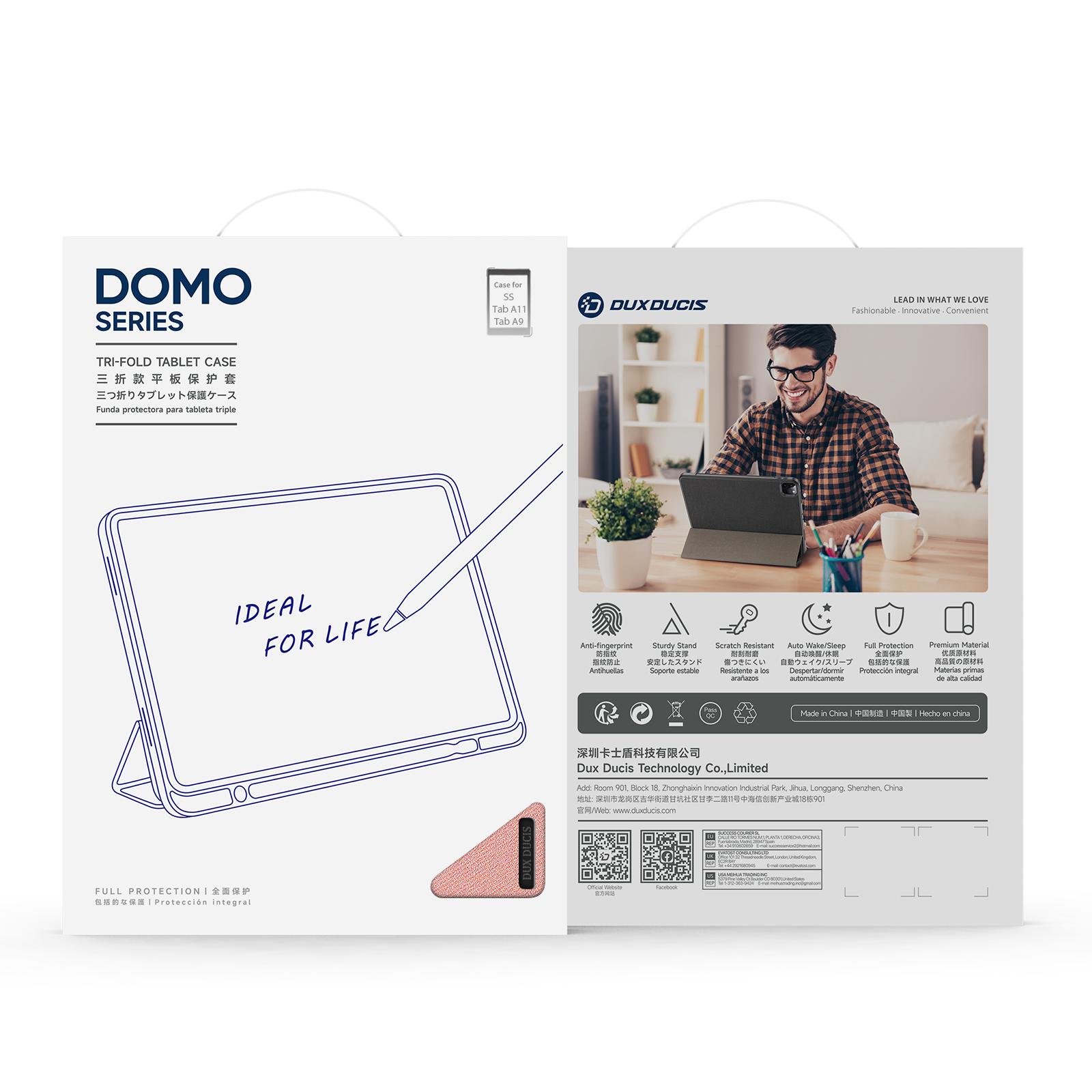 Samsung Galaxy Tab A11/Tab A9 DUX DUCIS Domo Series Tri-fold Stand PU Leather Cover - Pink - Image 2