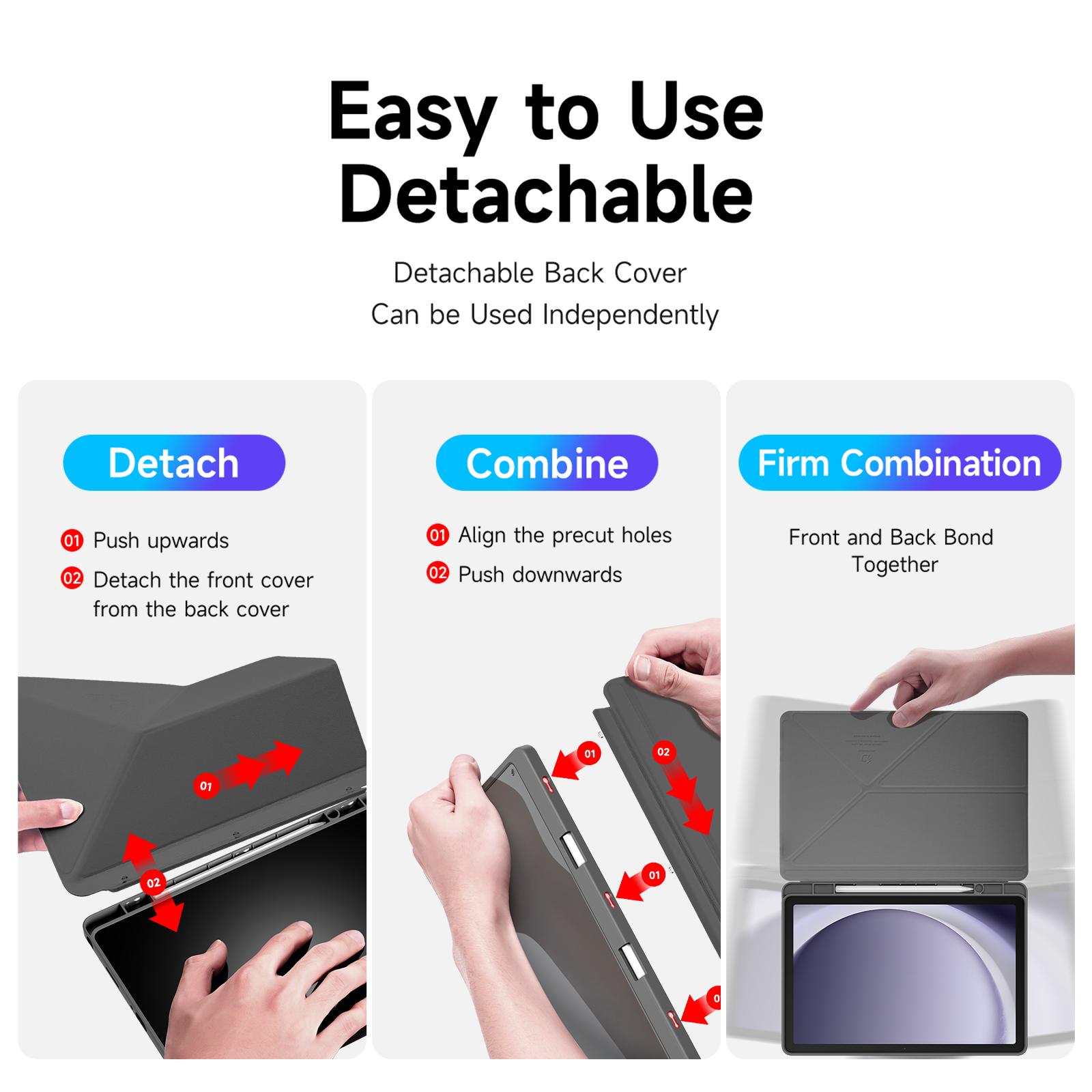 Samsung Galaxy Tab A11+/A9+ Dux Ducis Magi Series Leather Cover - Grey - Image 3