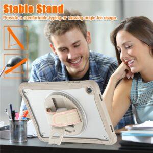 Samsung Galaxy Tab A9+ PC+TPU Rotary Kickstand Cover with Hand Strap – Khaki