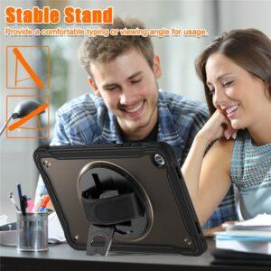 Samsung Galaxy Tab A9+ PC+TPU Rotary Kickstand Cover with Hand Strap – Transparent Black