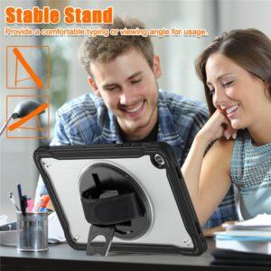 Samsung Galaxy Tab A9+ PC+TPU Rotary Kickstand Cover with Hand Strap  – Transparent