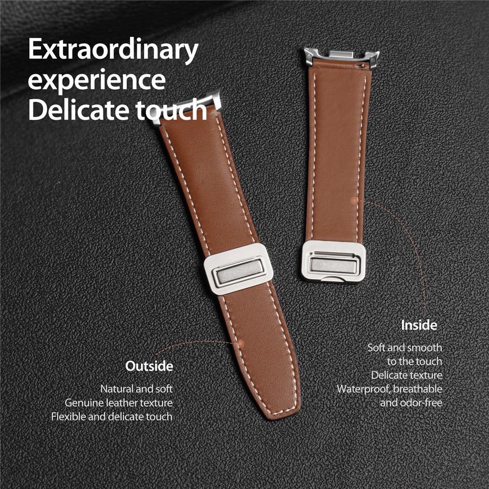 Samsung Galaxy Watch8 DUX DUCIS YA Series 46mm/44mm/40mm Genuine Leather Magnetic Strap - Brown - Image 4