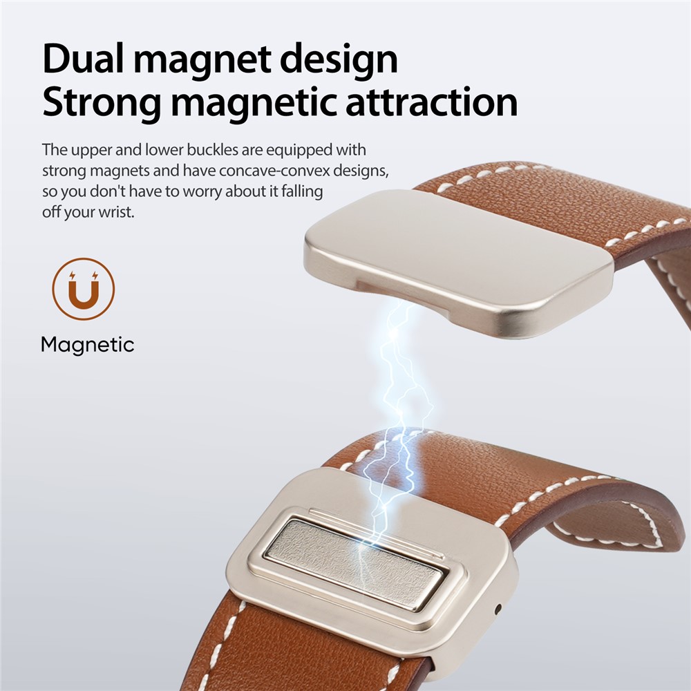 Samsung Galaxy Watch8 DUX DUCIS YA Series 46mm/44mm/40mm Genuine Leather Magnetic Strap - Brown - Image 3