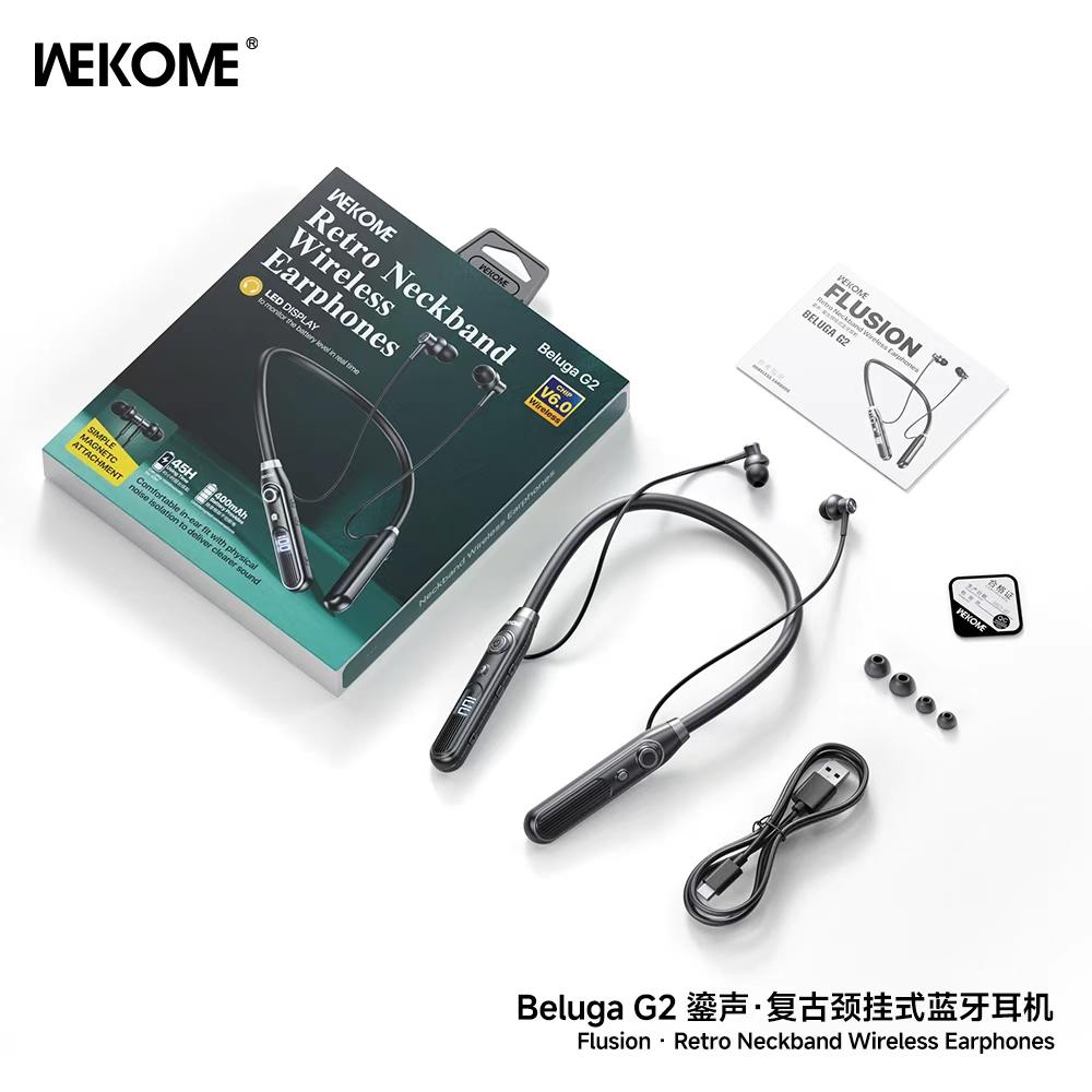 Wekome Beluga G2 Flusion Retro Neckband Wireless Earphones - Black - Image 3