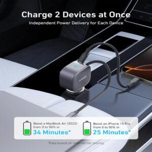 Anker Nano Car Charger 75W Retractable USB-C Cable – Black A2738HA1
