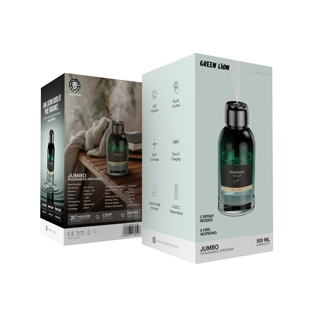 Green Lion Jumbo Fragrance Diffuser 500ml - Black (GNJUMBO500GN) - Image 3