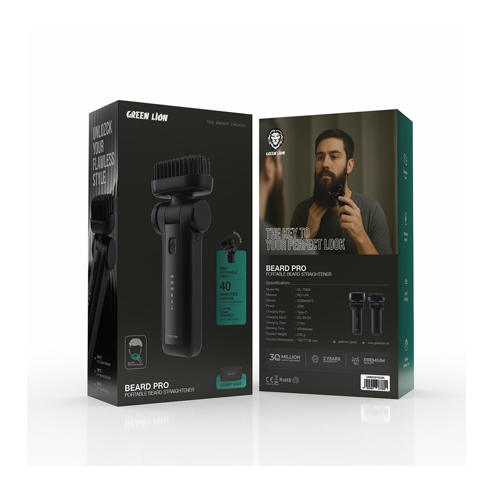 Green Lion Ultra Beard Pro Portable Beard Straightener - Black - Image 3