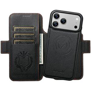 iPhone 17 Pro Max SUTENI Q-08  Magsafe Litchi Texture Wallet Leather Detachable Cover – Orange