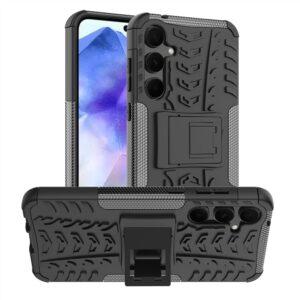Samsung Galaxy A55 5G Case PC+TPU Kickstand Tyre Pattern Cover – Black