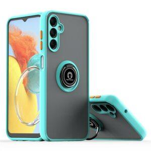 Samsung Galaxy A55 5G Ring Kickstand PC+TPU Magnetic Car Mount Cover -Sky Blue/Orange