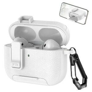 AirPods Pro 3 Litchi Texture TPU + PC Case with Lock and Carabiner – White