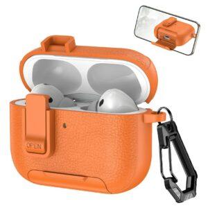 AirPods Pro 3 Litchi Texture TPU + PC Case with Lock and Carabiner - Orange