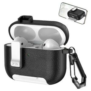 AirPods Pro 3 Litchi Texture TPU + PC Case with Lock and Carabiner - Black/white
