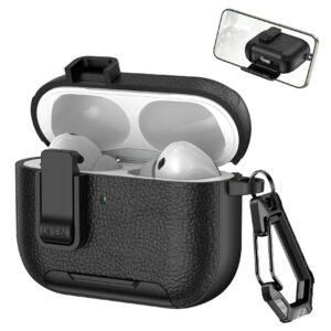 AirPods Pro 3 Litchi Texture TPU + PC Case with Lock and Carabiner - Black