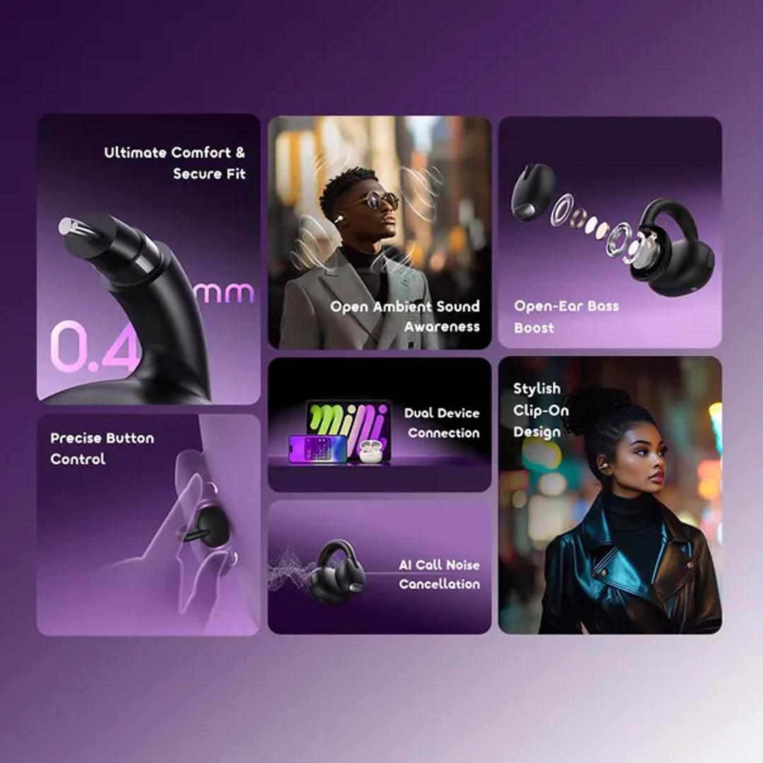 Oraimo OpenSnap OPN-373 Open-Ear True Wireless Earbuds - Black - Image 3