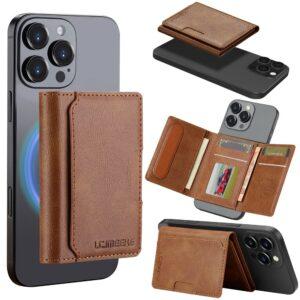 LC.IMEEKE Magnetic Card Holder Kickstand RFID PU Leather Cover - Brown
