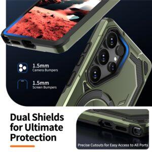 Samsung Galaxy S25 Ultra Magsafe Ring Kickstand PC+TPU Hybrid Cover – Green