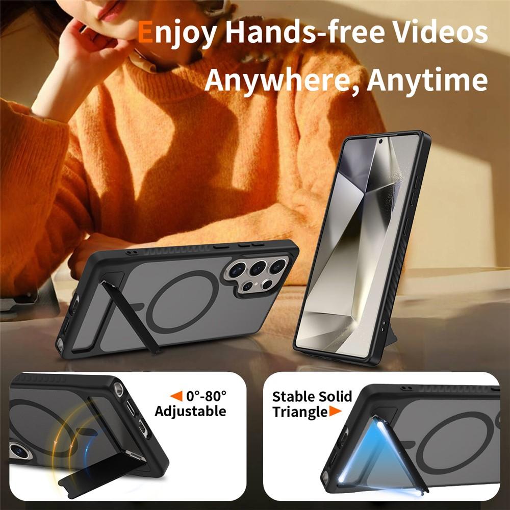 Samsung Galaxy S25 Ultra Magsafe Skin Feel PC + TPU Kickstand Cover - Black - Image 2