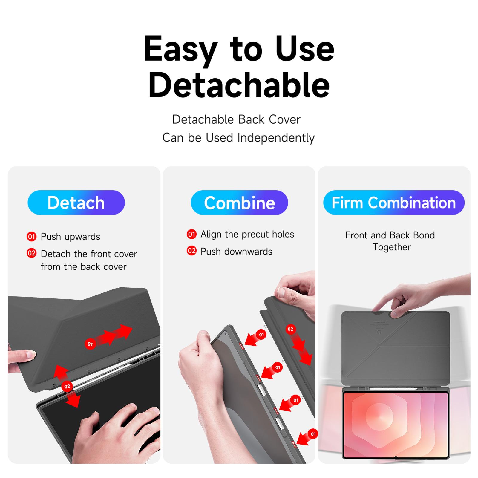 Samsung Galaxy Tab S11 Ultra DUX DUCIS Magi Series Leather PC TPU Clear Cover - Gray - Image 5