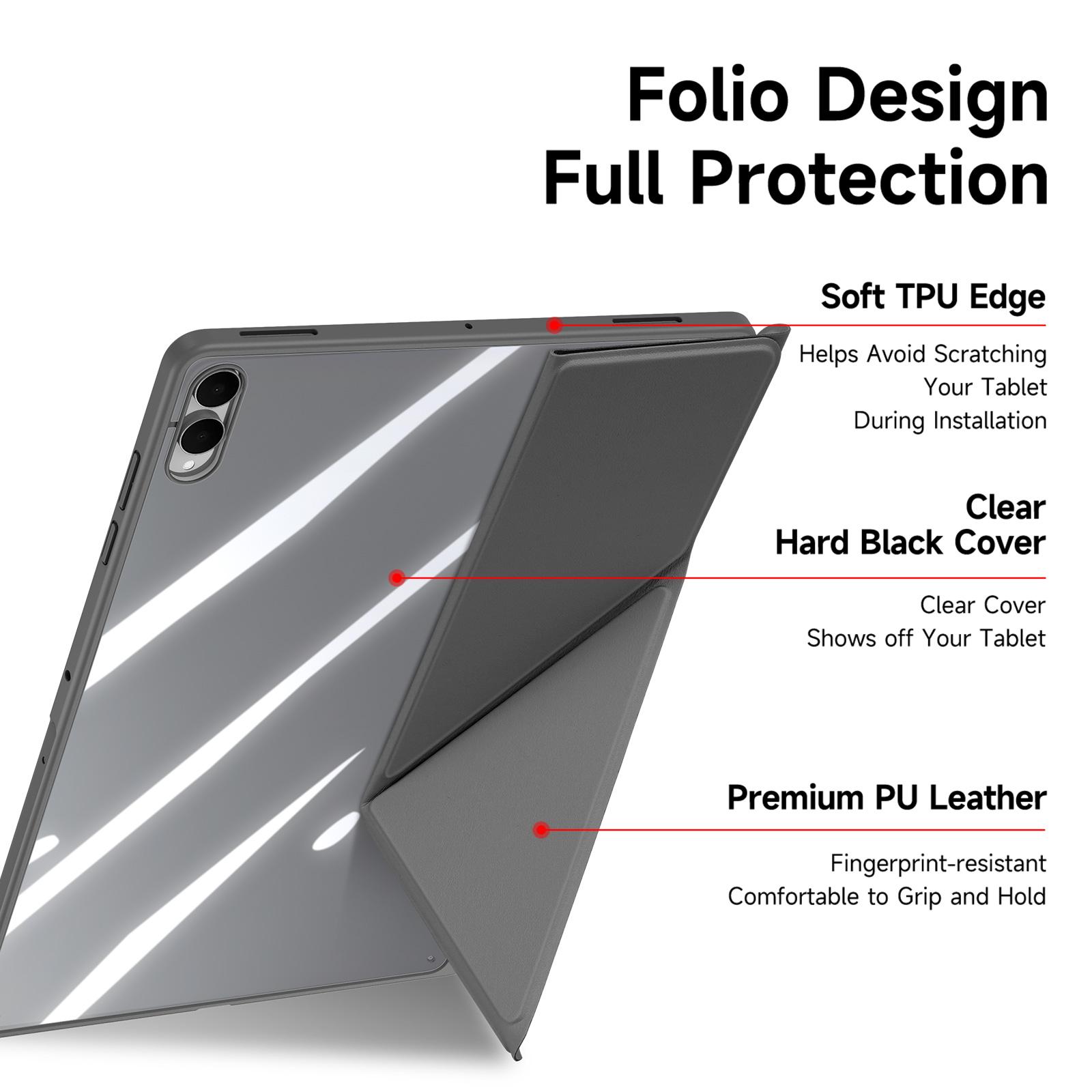 Samsung Galaxy Tab S11 Ultra DUX DUCIS Magi Series Leather PC TPU Clear Cover - Gray - Image 4