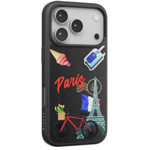 iPhone 17 Pro Levelo Vallo PU leather Paris Embroidery Cover – Midnight Black