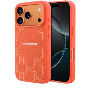 iPhone 17 Pro Max Karl Lagerfeld MagSafe Leather With KL Monogram Cover – Orange
