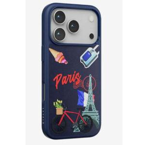 iPhone 17 Pro Levelo Vallo PU leather Paris Embroidery Cover – Cobalt Blue