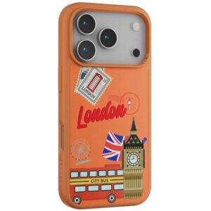 iPhone 17 Pro Max Levelo Vallo PU leather London Embroidery Cover – Sunrise Orange