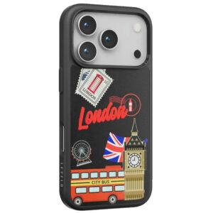 iPhone 17 Pro Levelo Vallo PU leather London Embroidery Cover – Midnight Black