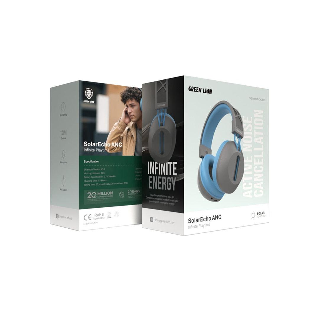 Green Lion SolarEcho ANC Headphones - Grey+Blue GNSLREANCGYBL - Image 2