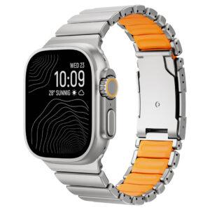 Apple Watch Size 49/46/45/44mm Stainless Steel Metal Folding Buckle – Silver/Orange