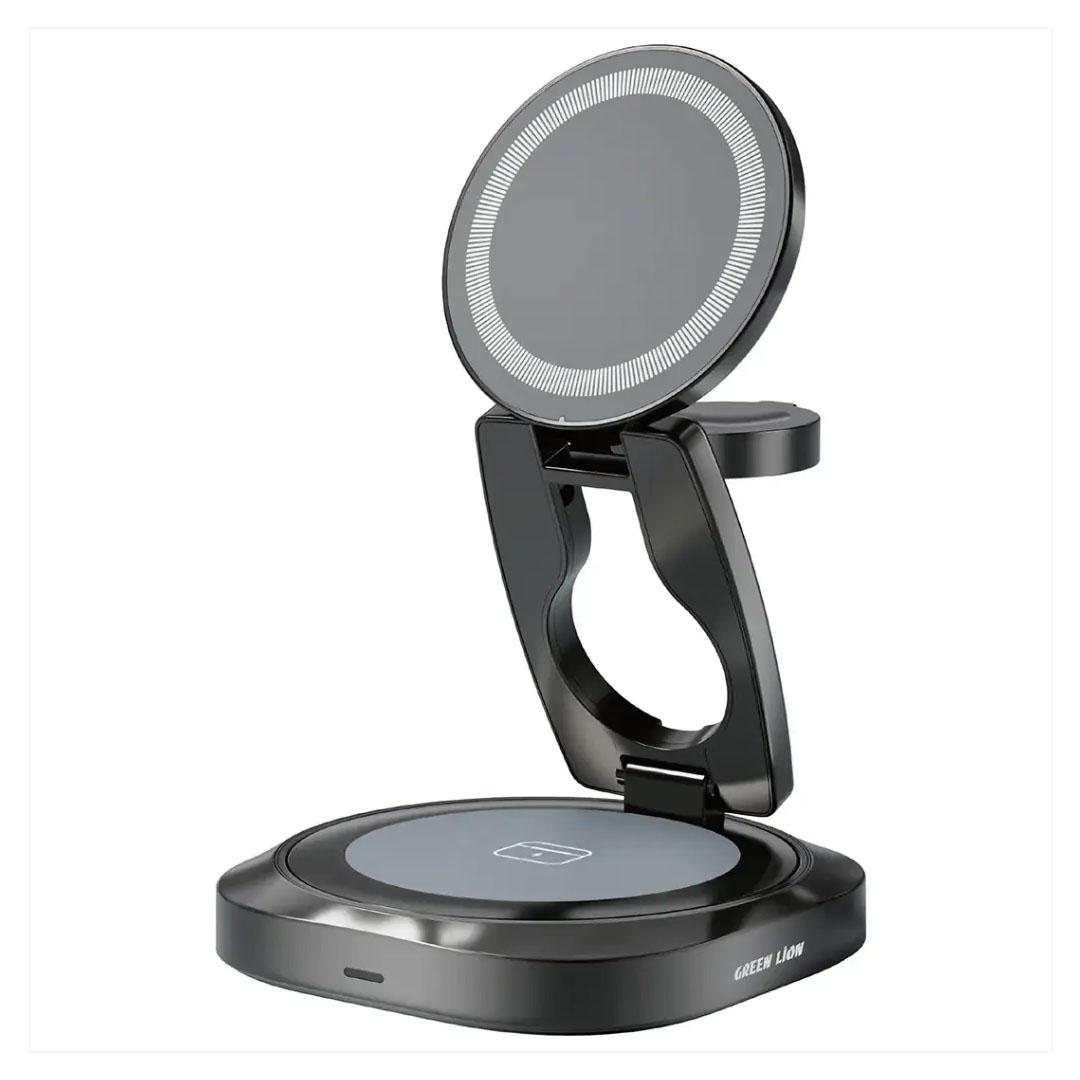 Green Lion Qi2.2 Mag Flex Foldable 3-in-1 Wireless 25W Charger Grey GNMAGFLXWCGY