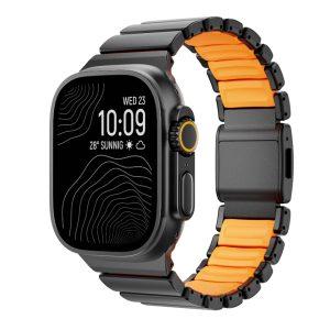 Samsung Galaxy Watch8/ 8 Classic 44mm/40mm/46mm Titanium Metal Strap Turtle Buckle – Black/Orange